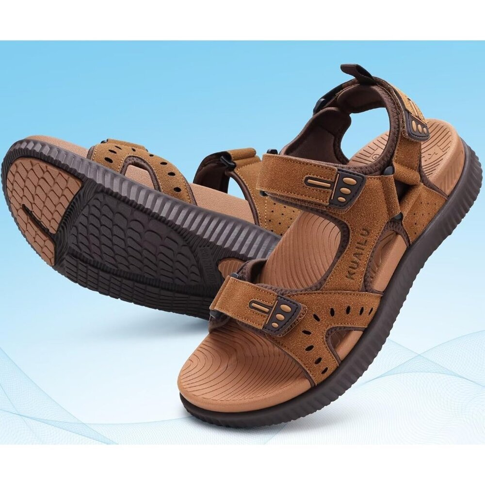 Casual Hiking Sandals Men's Khaki Brown Athletic Sports Walking Fisherman Shoes - Picture 8 of 10